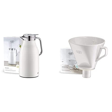 alfi SKYLINE 1.5l, coconut white mat, stainless steel vacuum jug & AROMA PLUS, white, porcelain coffee filter, for filter paper on sale